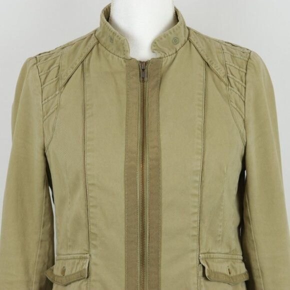 Hei Hei Anthropologie Women's Small Tan Cotton Woven Full Zip Jacket - Picture 2 of 10